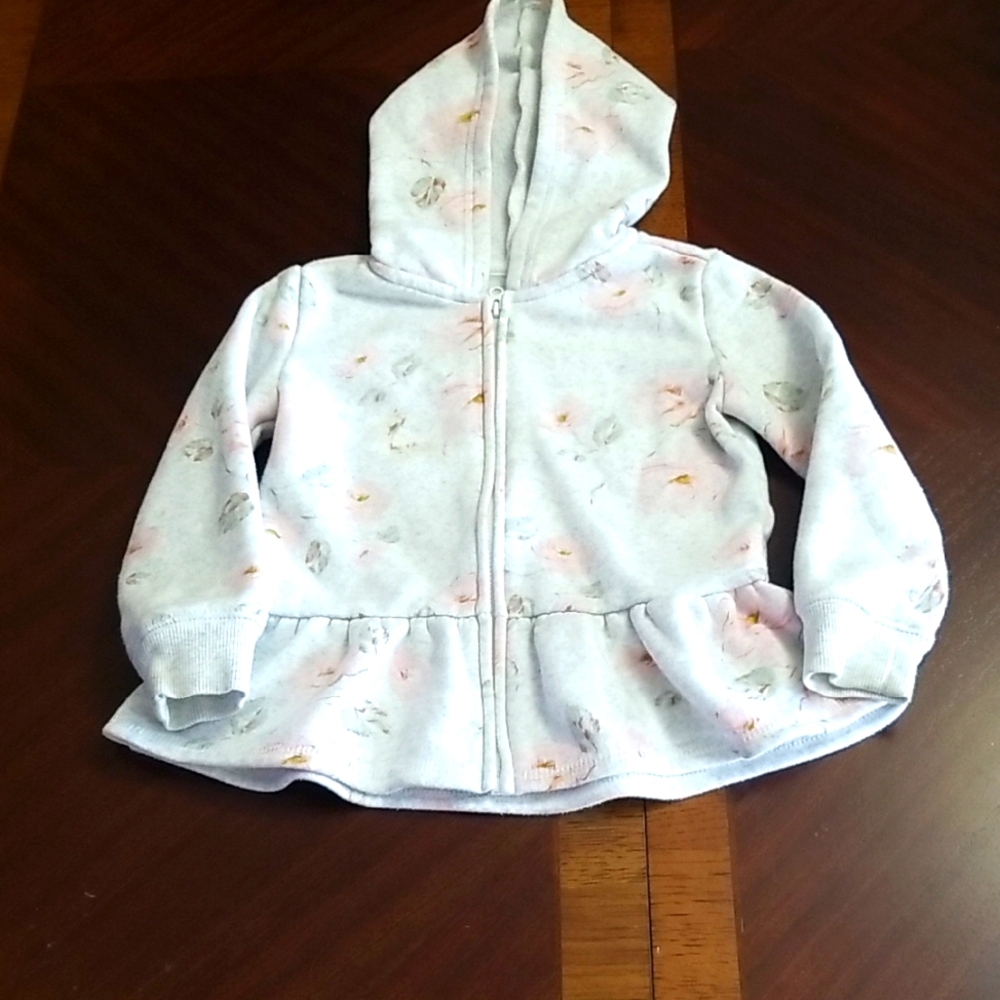 OshKosh B'gosh Soft Gray and Pink Floral Hoodie Sweatshirt